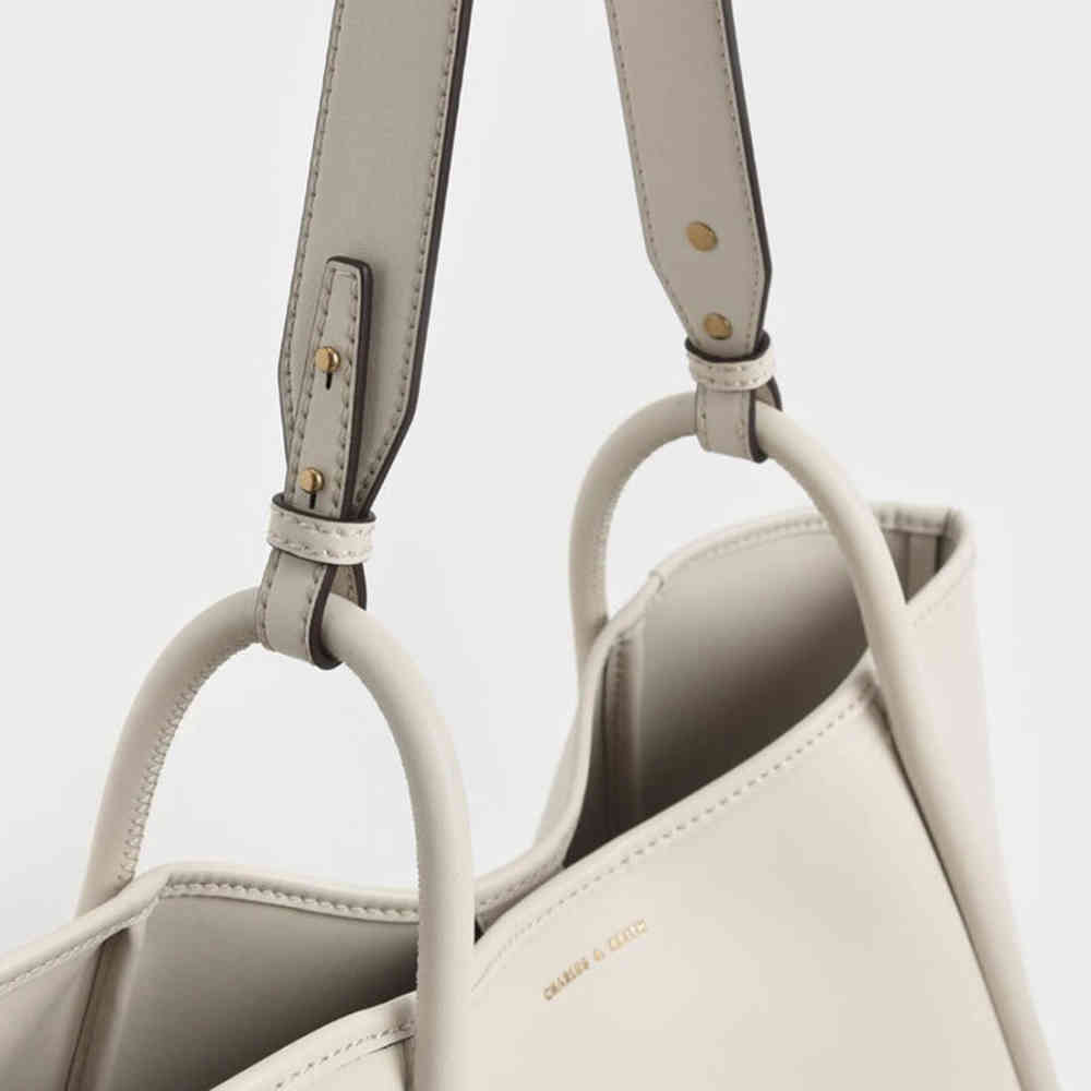 Charles & Keith Lyla Tubular Small Cream Tote Bag-2