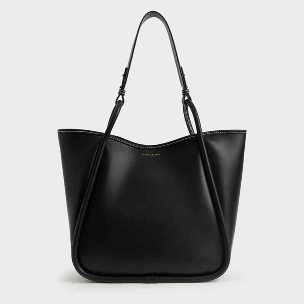 Black Charles & Keith Lyla Tubular Small Brown Tote Bag