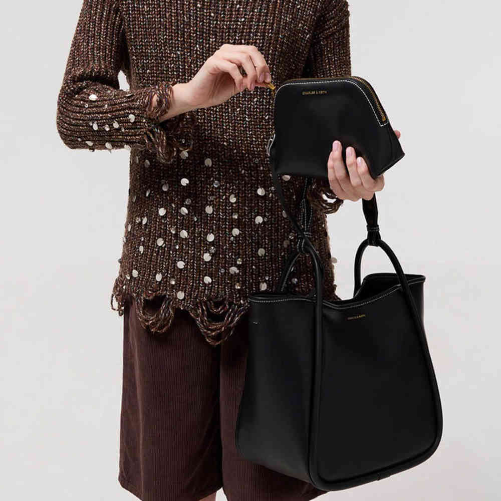 Charles & Keith Lyla Tubular Small Black Tote Bag-2