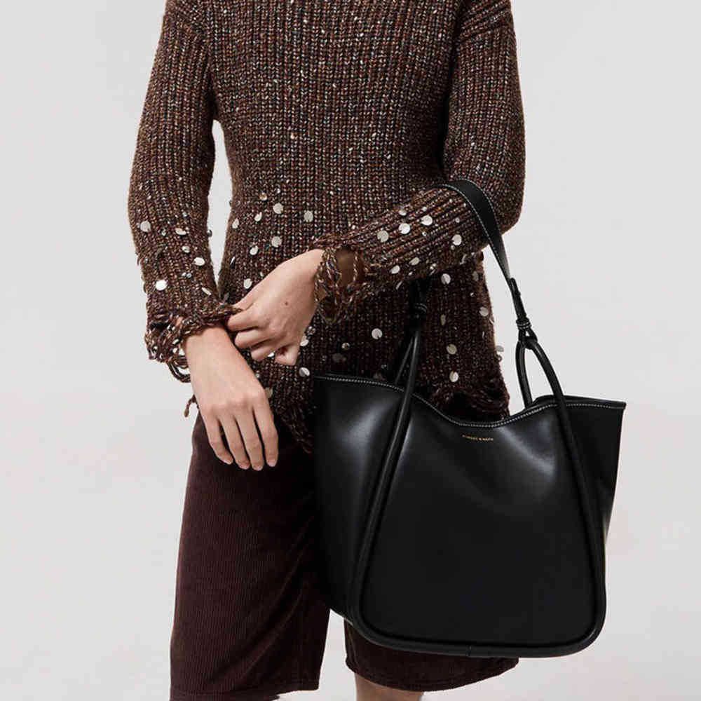 Charles & Keith Lyla Tubular Small Black Tote Bag-1