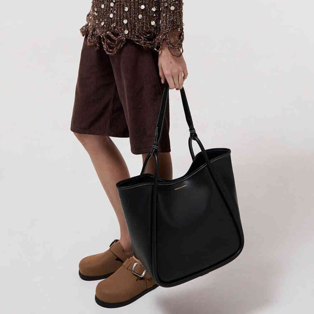 Charles & Keith Lyla Tubular Small Black Tote Bag-3