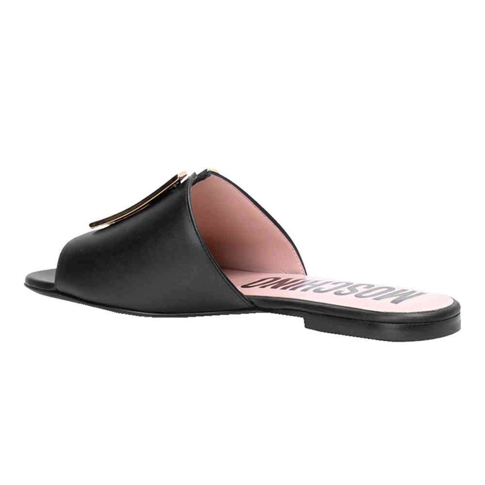Moschino logo Black Premium Leather Flat Sandals-thumb-5