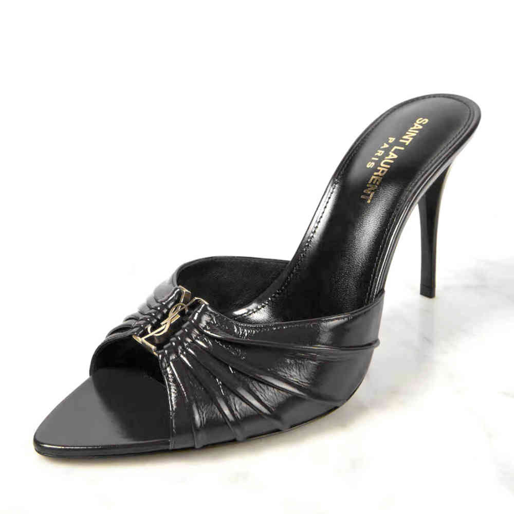Saint Laurent Black Patent Leather Babylone Mules-thumb-2