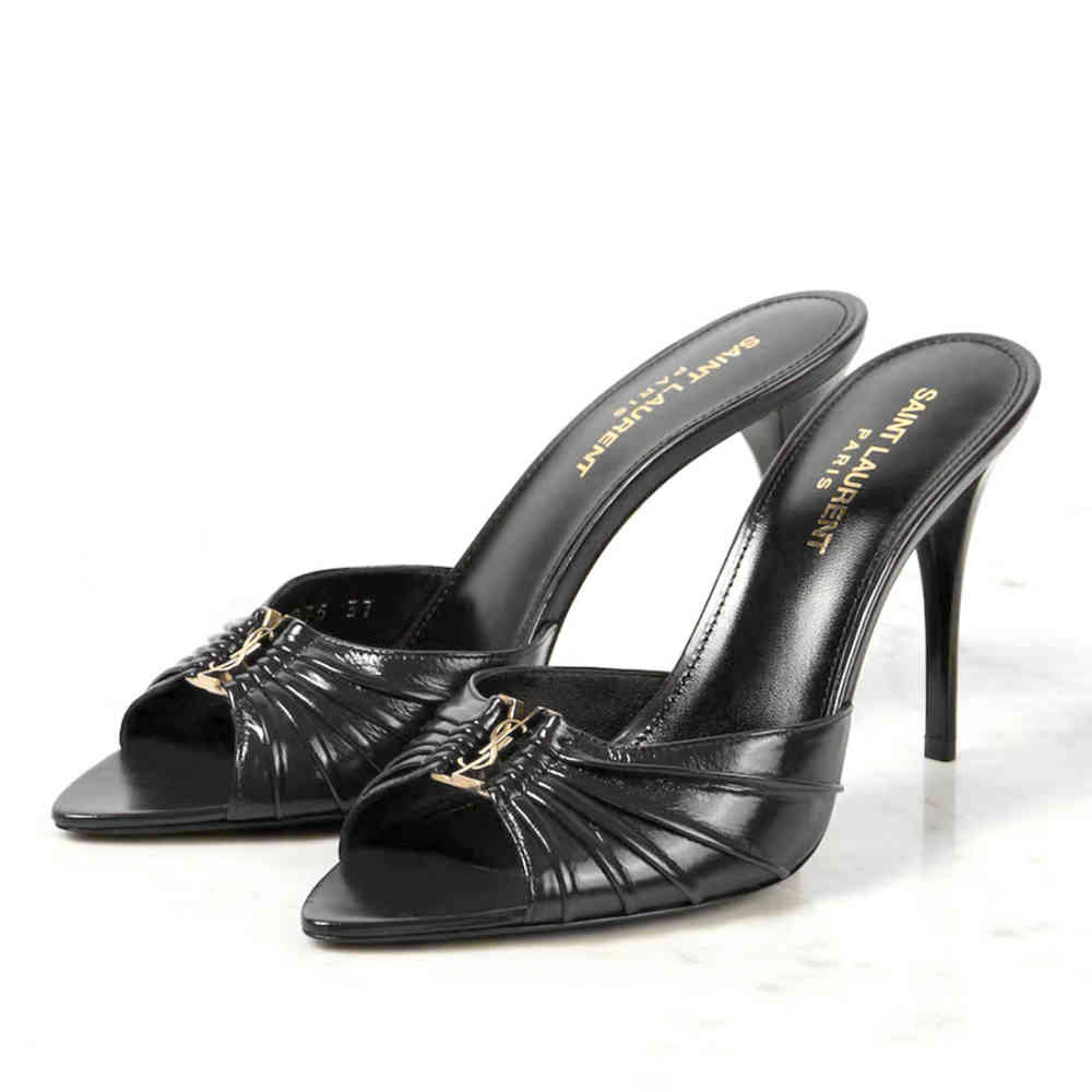 Saint Laurent Black Patent Leather Babylone Mules-thumb-1