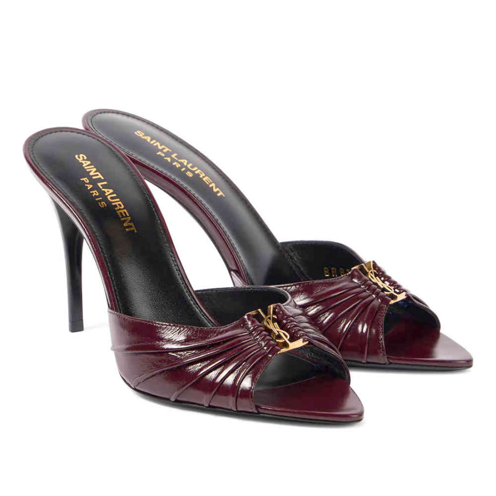 Saint Laurent Wine Patent Leather Babylone Mules-thumb-0