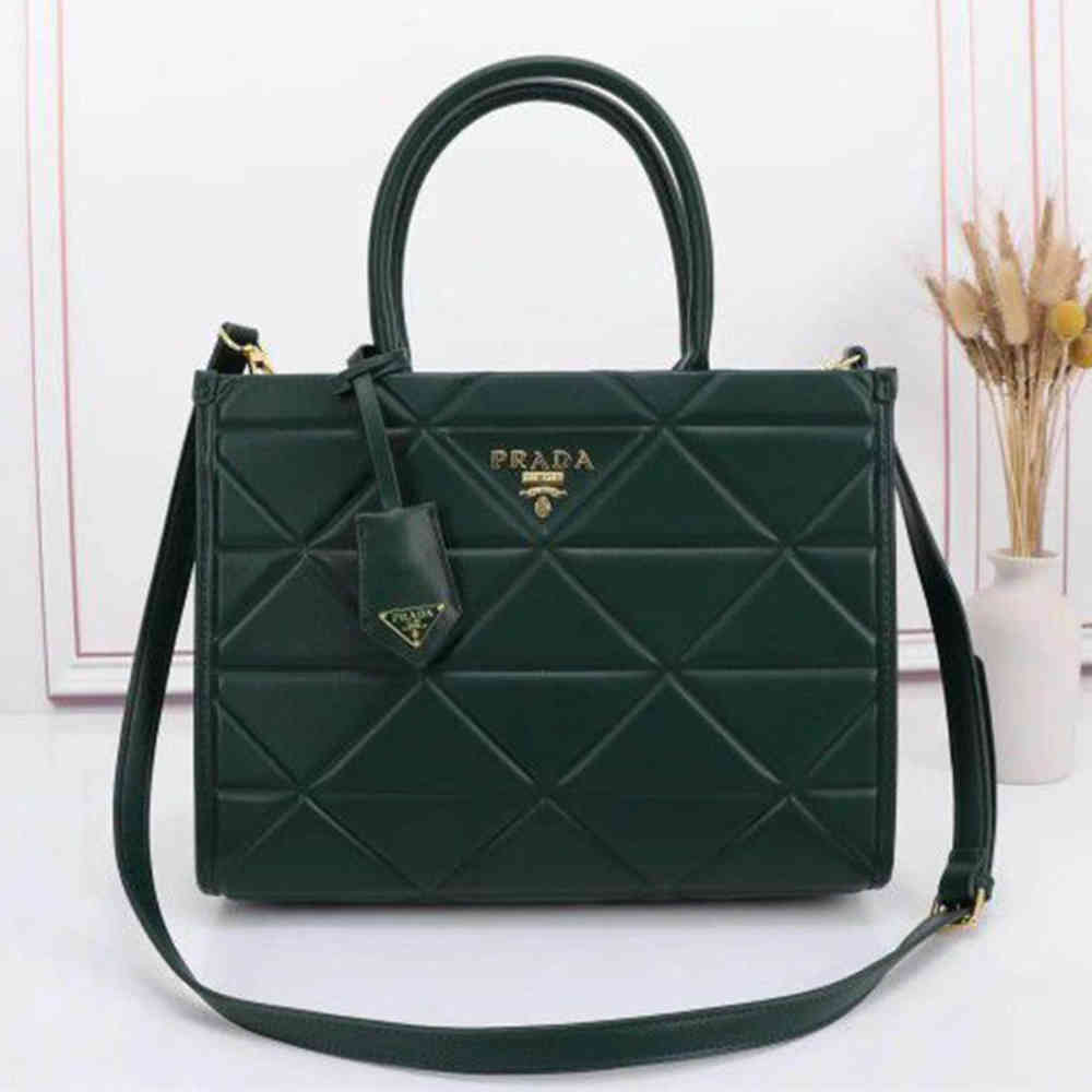 Green Prada Symbole Bag Large Brown Leather Tote Bag