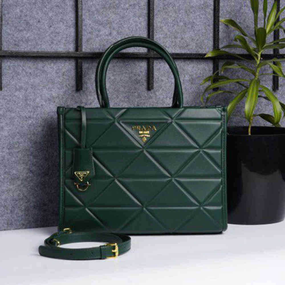 Prada Symbole Bag Large Green Leather Tote Bag-1
