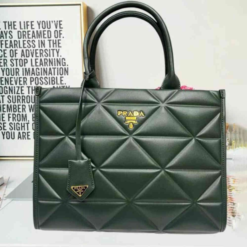 Prada Symbole Bag Large Green Leather Tote Bag-2