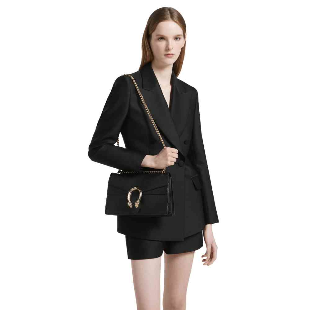Gucci Crystal Dragon Black Leather Sling Bag-9