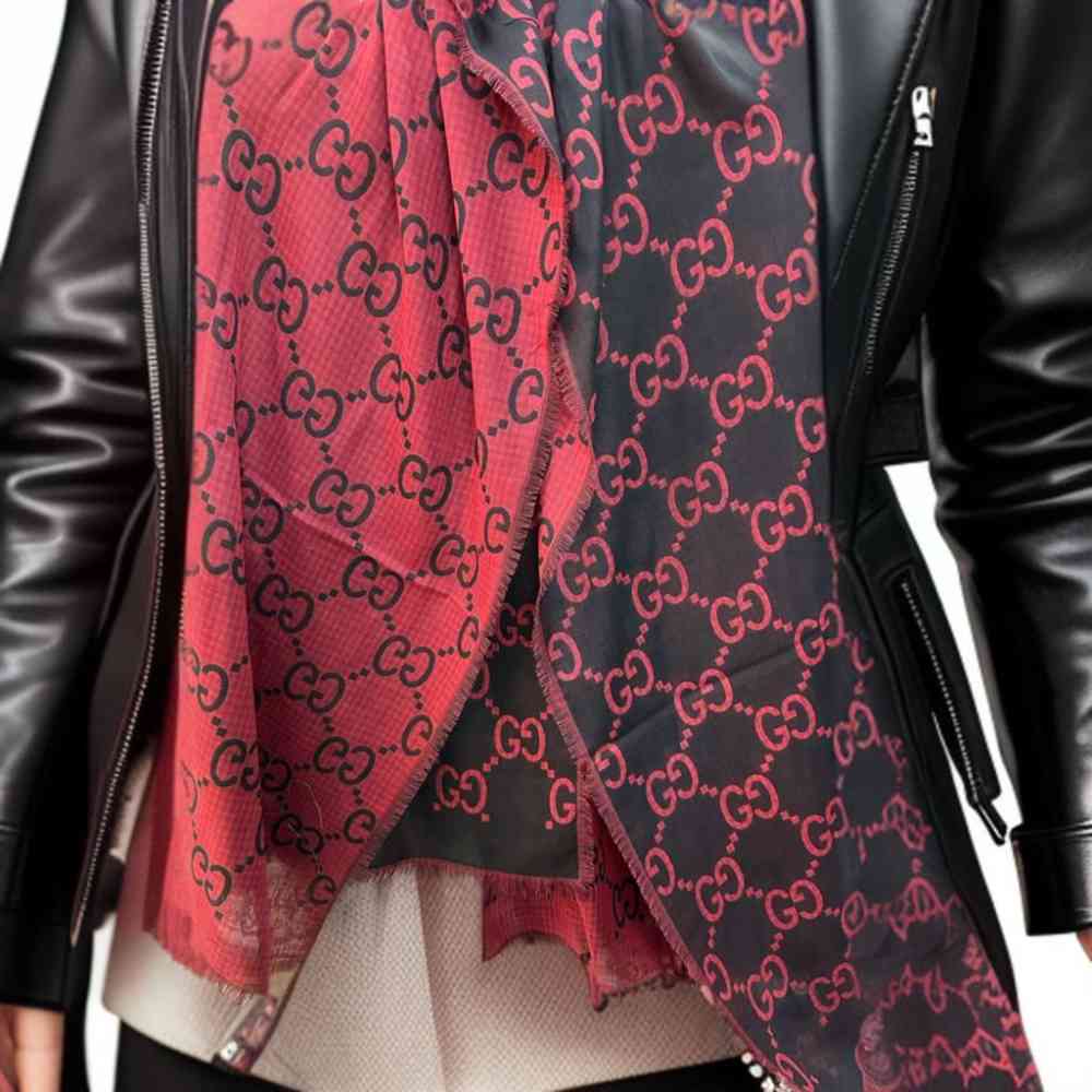 Red Gucci GG Monogram Logo Green Silk Stole