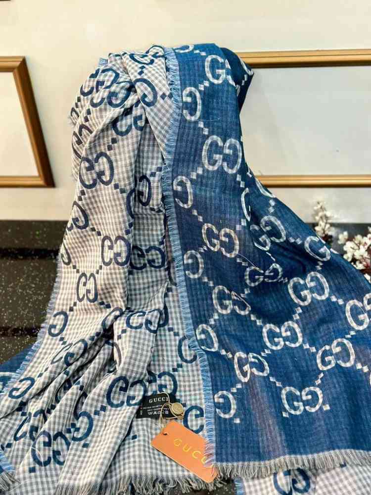Gucci GG Monogram Logo Blue Silk Stole-1