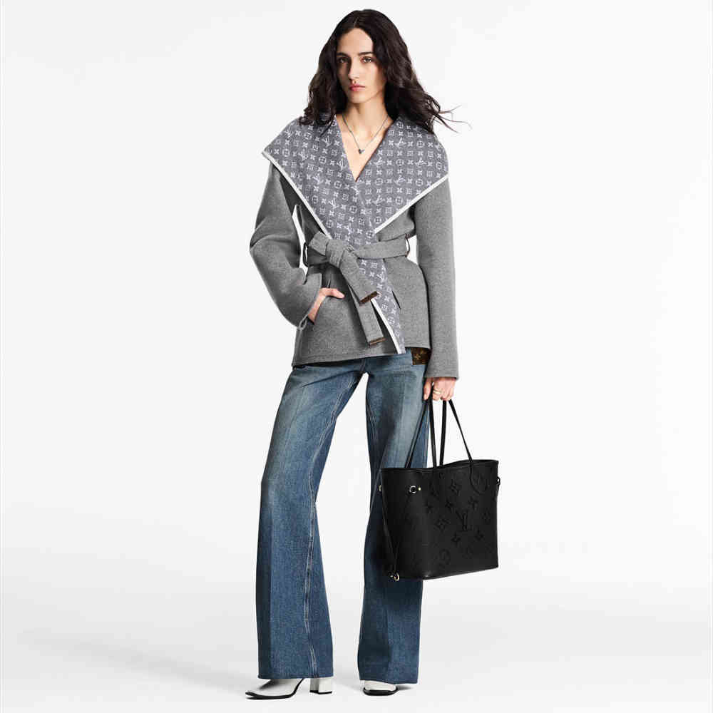Louis Vuitton Solid Shades Embossed Neverfull Black Tote Bag-7