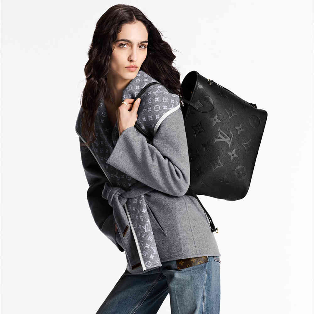 Louis Vuitton Solid Shades Embossed Neverfull Black Tote Bag-6