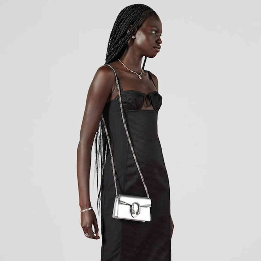 Gucci Crystal Dragon Silver Leather Sling Bag-thumb-4