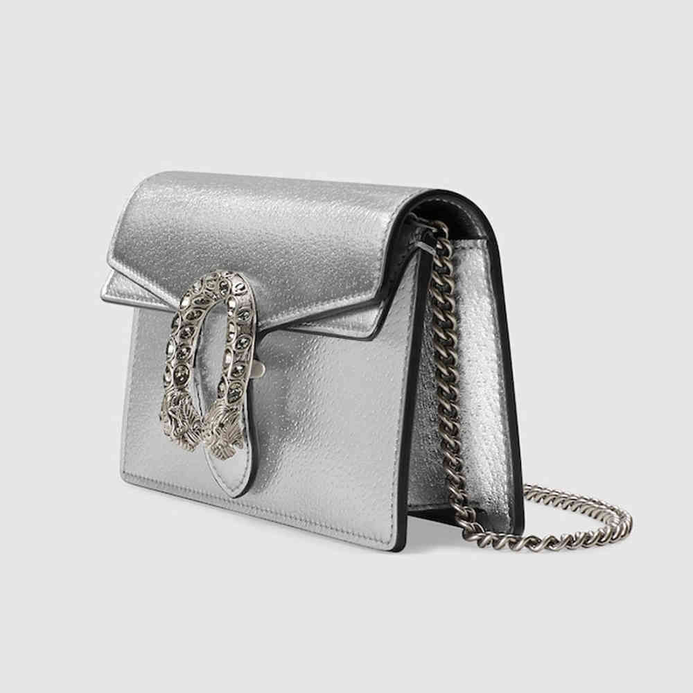 Gucci Crystal Dragon Silver Leather Sling Bag-thumb-1
