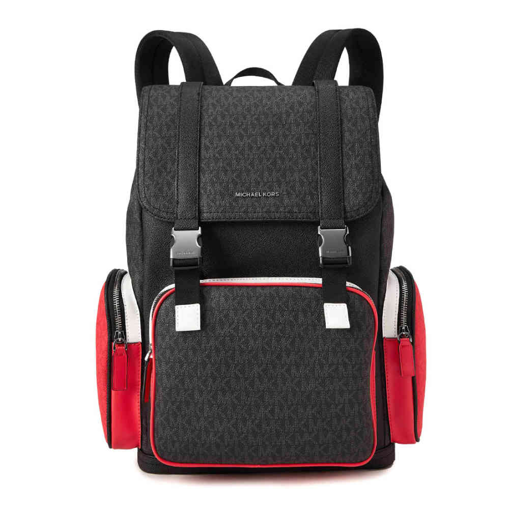 Black & Pink Michael Kors Black Backpack In Signature Canvas