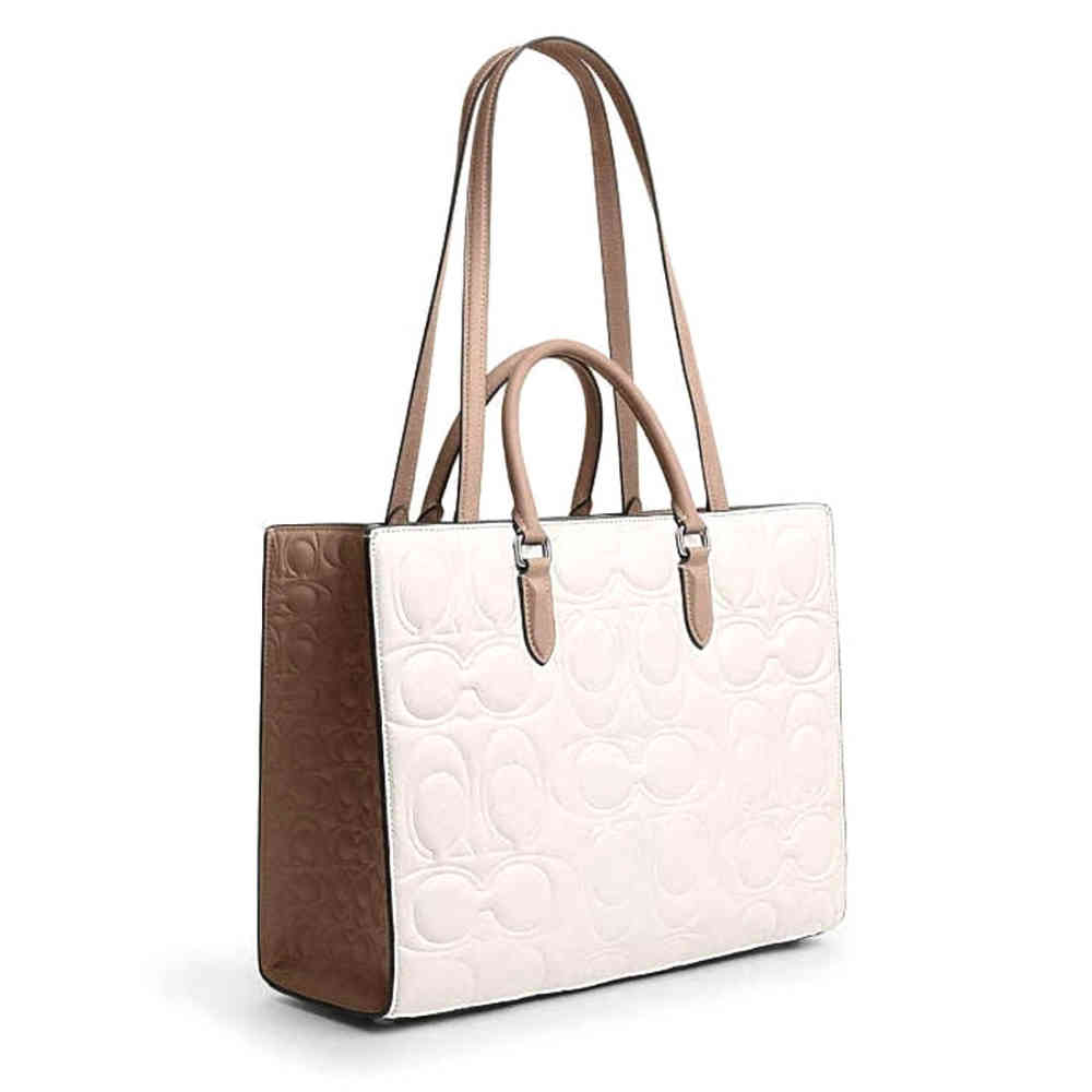 Coach Maggie Embossed White Tote Bag-thumb-1