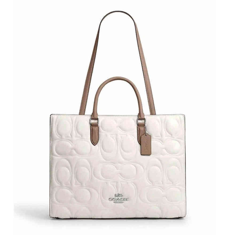 Coach Maggie Embossed White Tote Bag-thumb-0