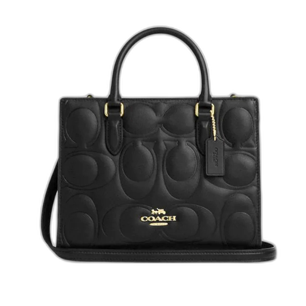 Black Coach Maggie Embossed White Tote Bag