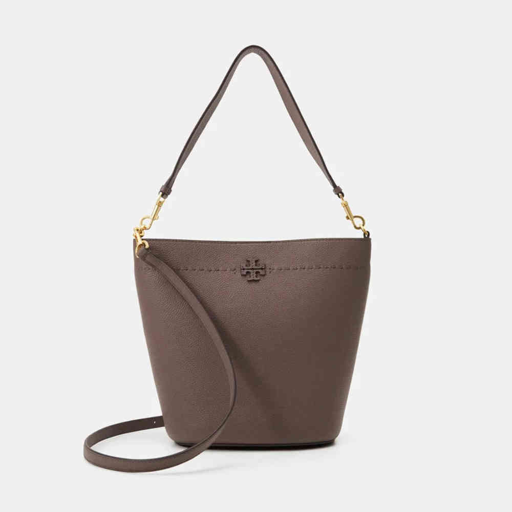 Beige Tory Burch Mcgraw Black Bucket Bag