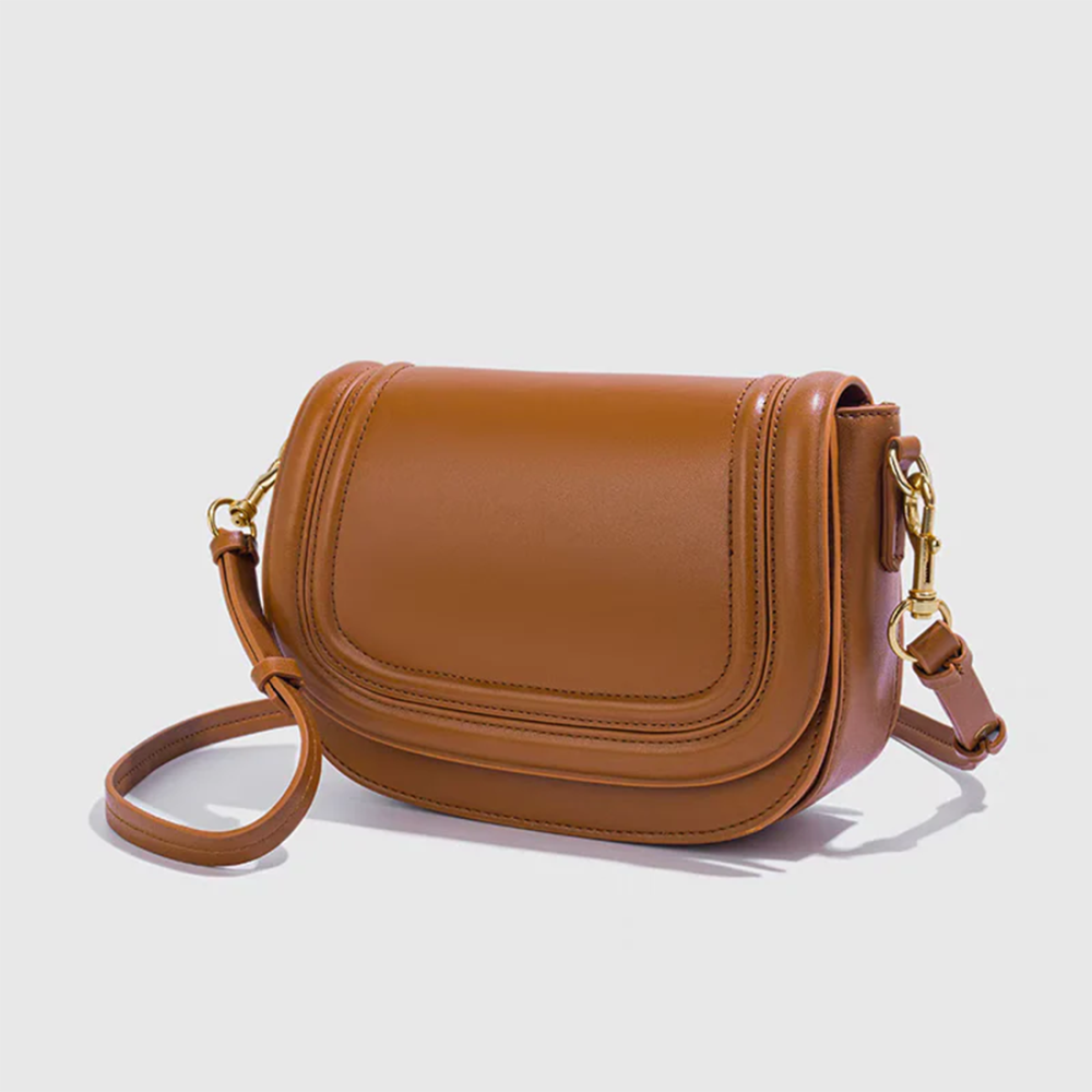 Zara Embroidered Brown Leather Small Shoulder Bag-1