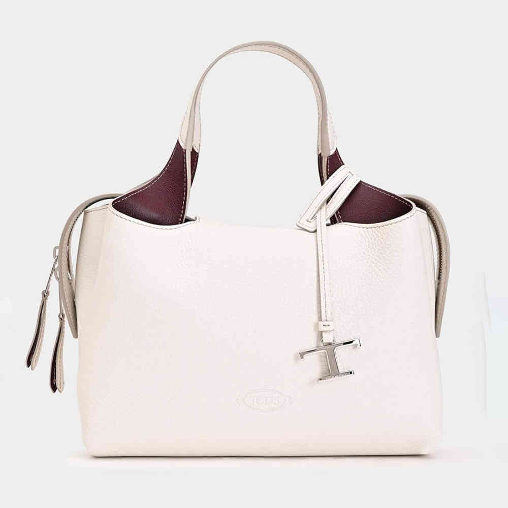 White TOD'S Boston Black Leather Tote Bag