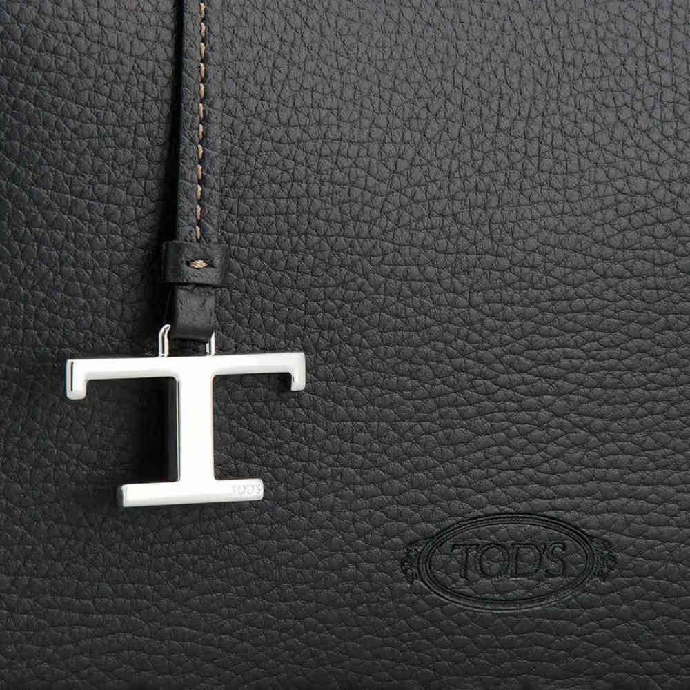 TOD'S Boston Black Leather Tote Bag-4