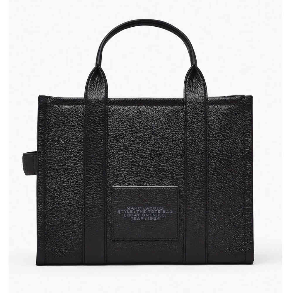 Marc Jacobs The Leather Medium Black Tote Bag-1