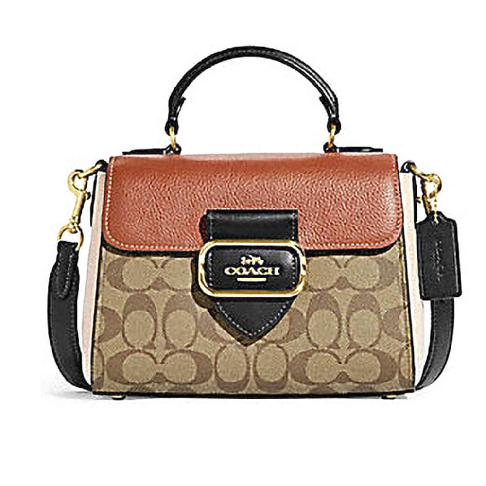 Brown Coach Signature Beige Leather Handbag