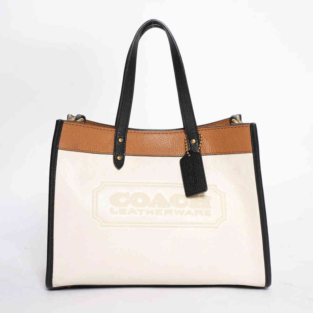 White & Brown Coach Field Tote Bag