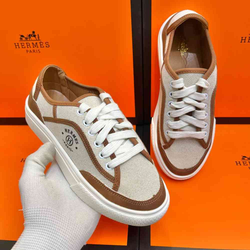White & Brown Hermes Grey Get Sneaker