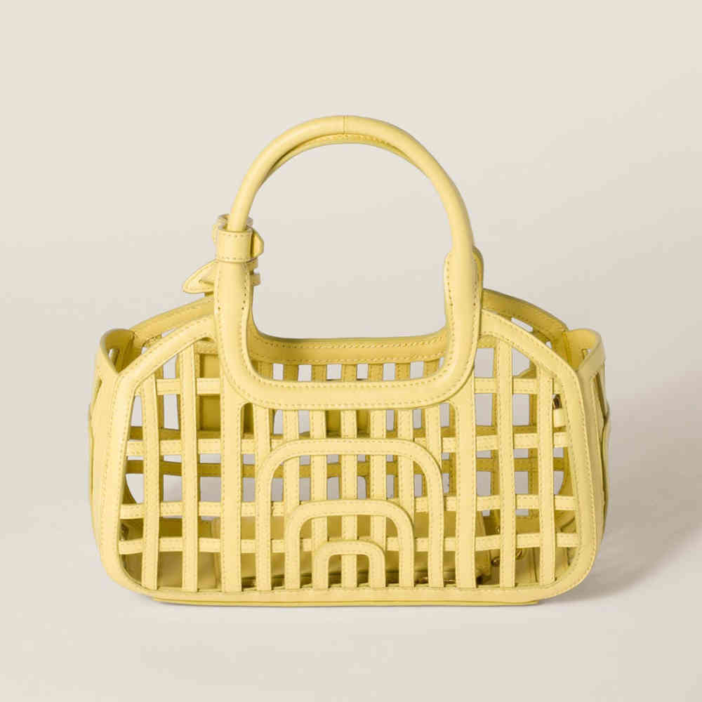 Miu Miu Leather Trimmed Large Yellow Basket Bag-1