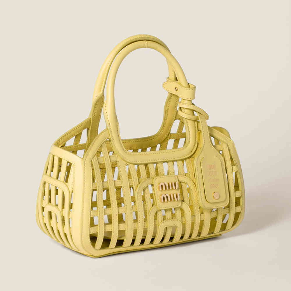 Miu Miu Leather Trimmed Large Yellow Basket Bag-2