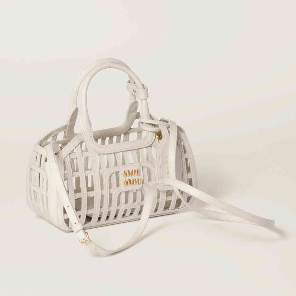 Miu Miu Leather Trimmed Large White Basket Bag-2