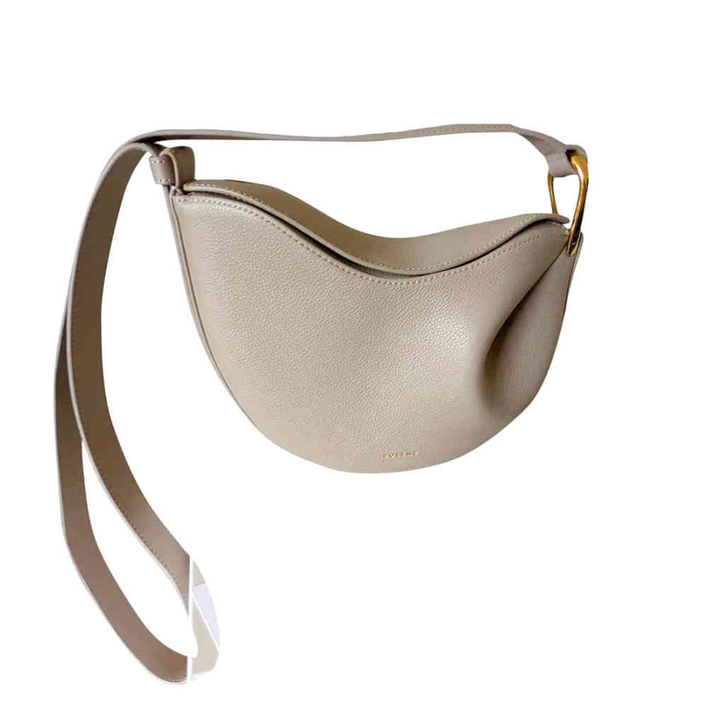 Beige Polene Tonca Dumpling Black Sling Bag