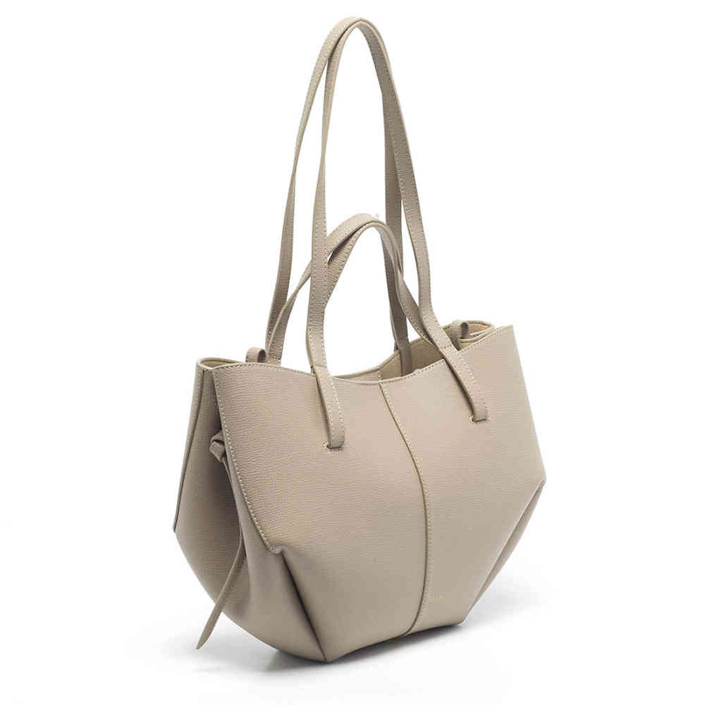 Polene Grained Beige Leather Tote Bag-thumb-1