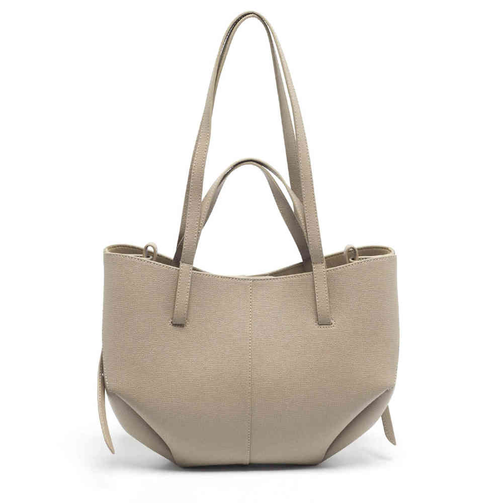 Beige Polene Grained Black Leather Tote Bag