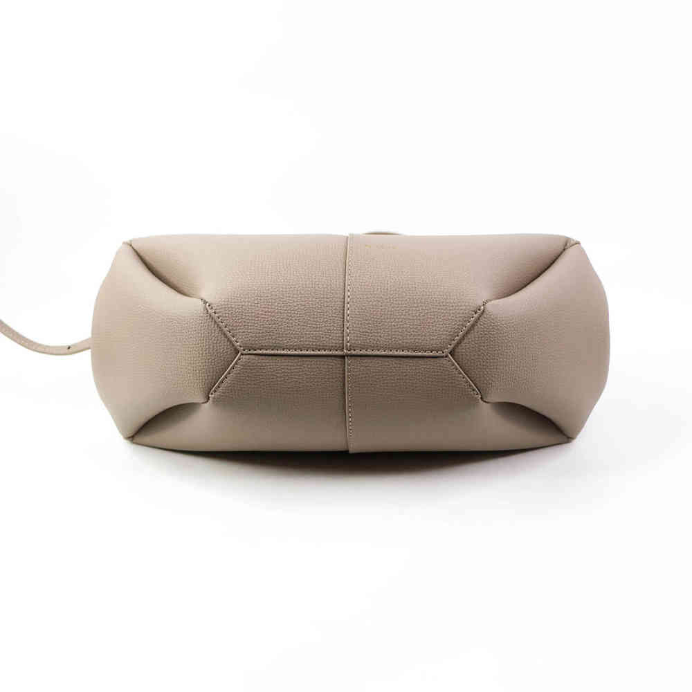 Polene Grained Beige Leather Tote Bag-thumb-4