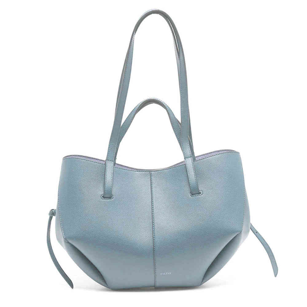 Blue Polene Grained Black Leather Tote Bag