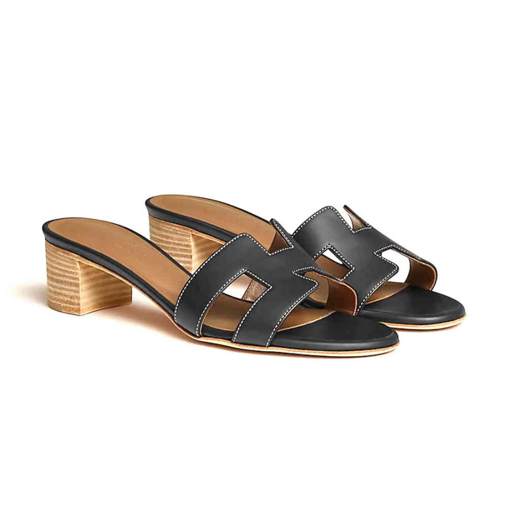 Hermes Oasis Black Heel Sandal-thumb-0