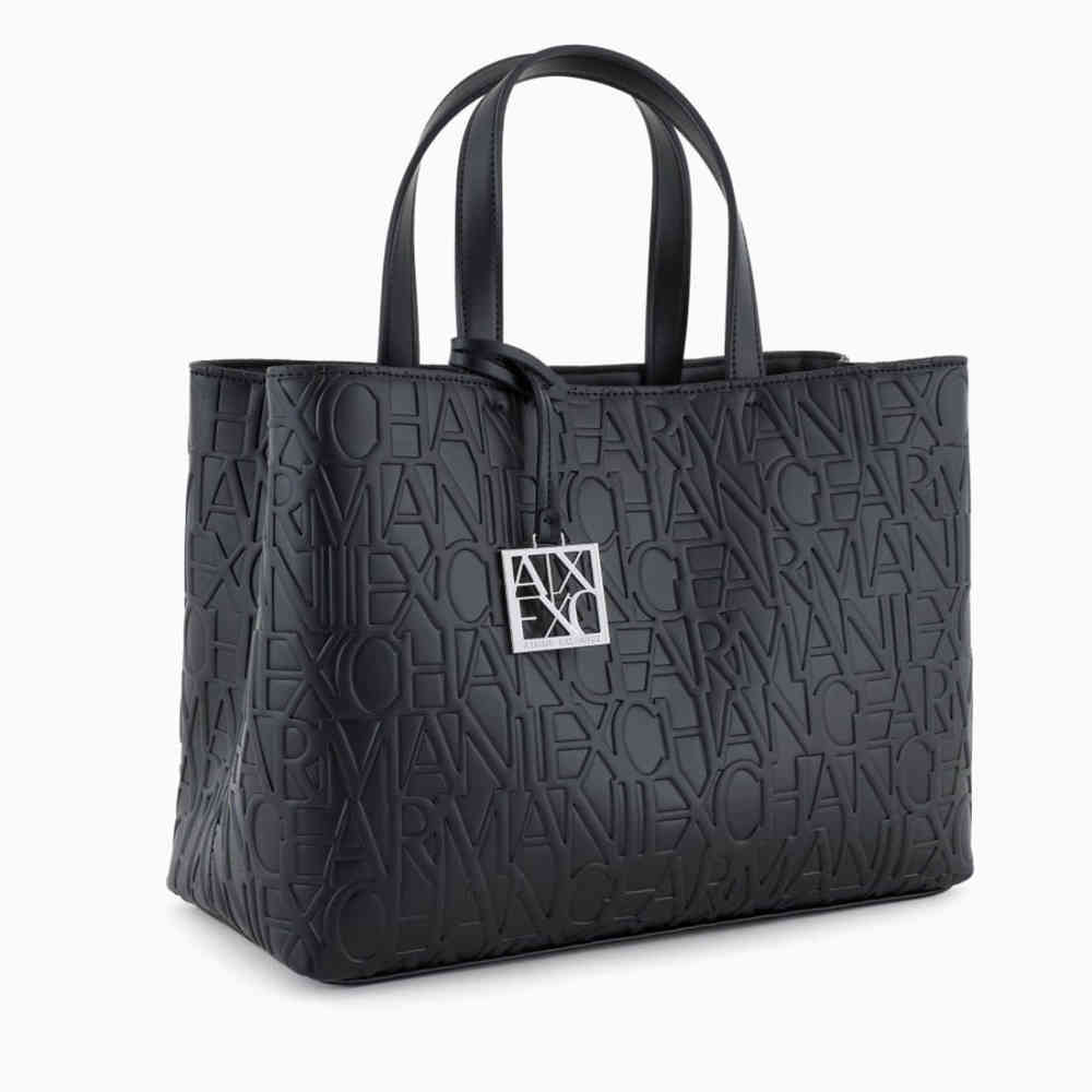Armani Exchange Glossy Black Embossed Logo HandBag-thumb-2