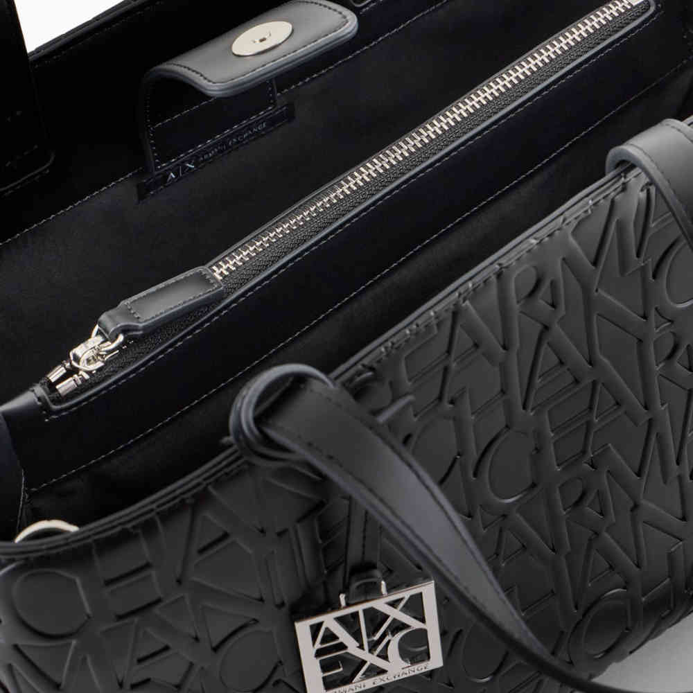 Armani Exchange Glossy Black Embossed Logo HandBag-thumb-1