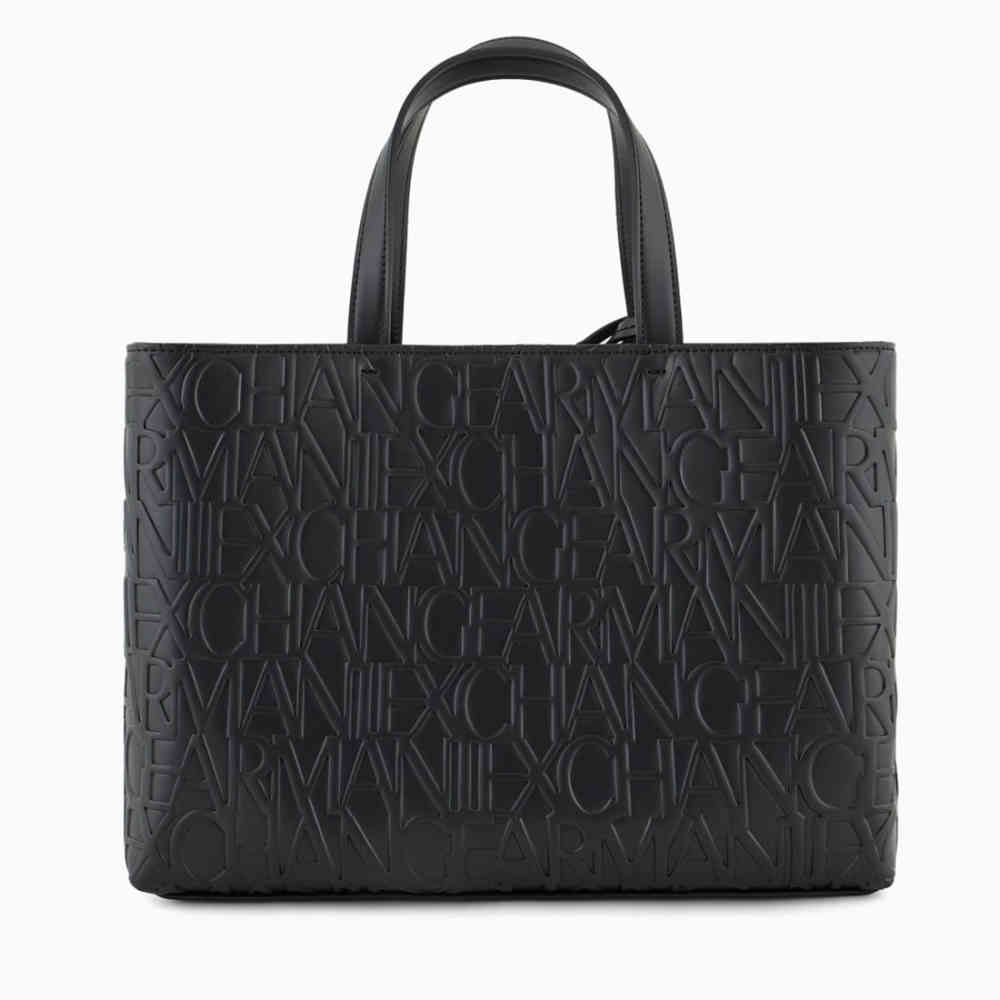 Armani Exchange Glossy Black Embossed Logo HandBag-thumb-3