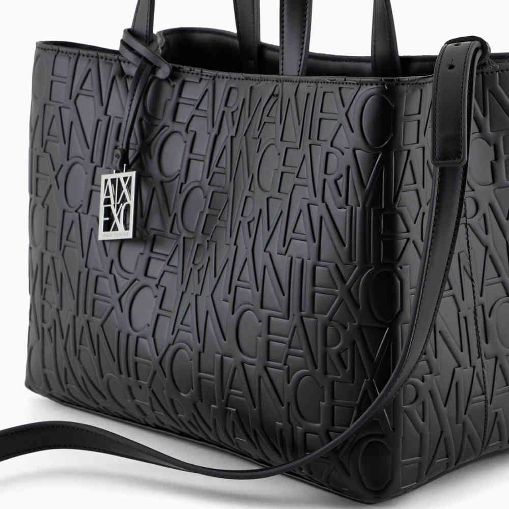 Armani Exchange Glossy Black Embossed Logo HandBag-thumb-4