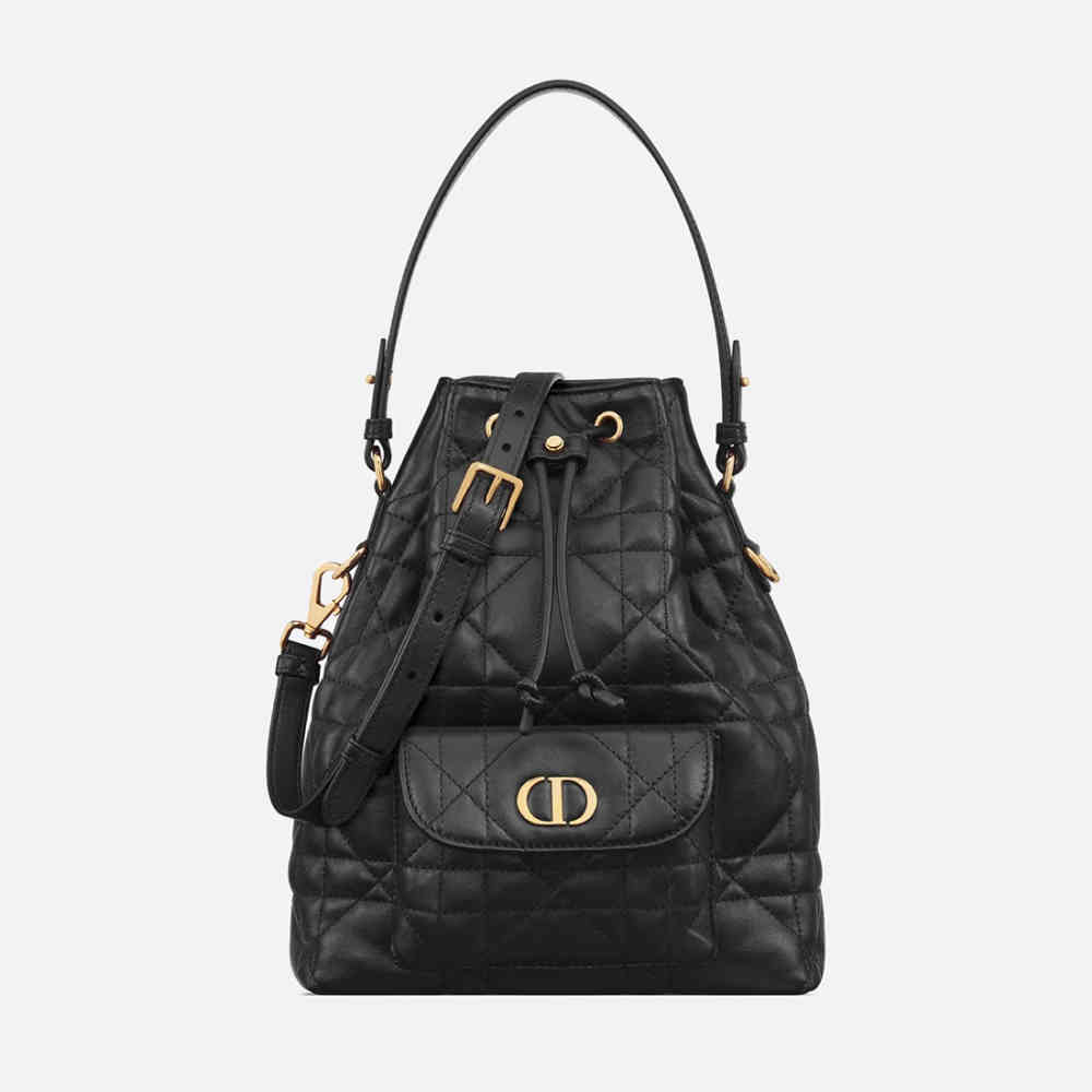 Black Dior Caro Mini Brown Bucket Bag
