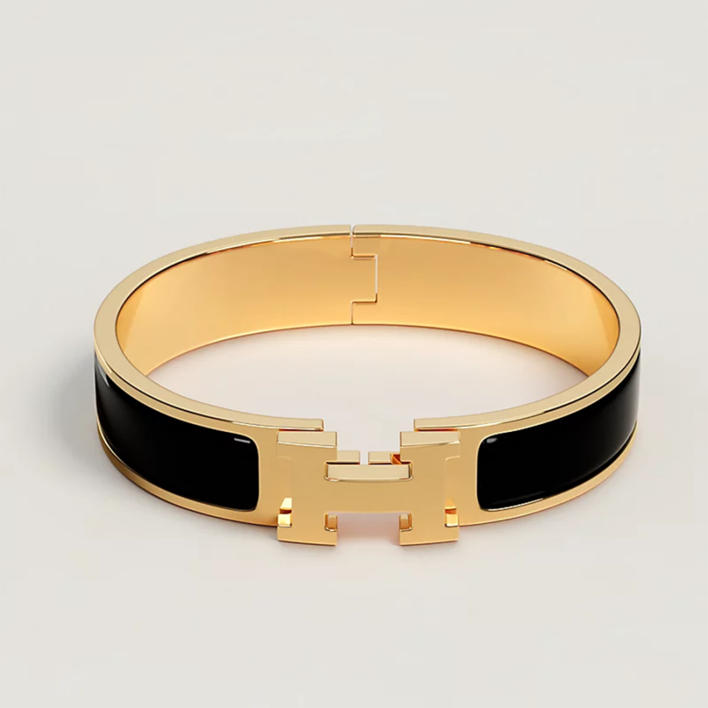 Black Hermes Orange Clic H Bracelet