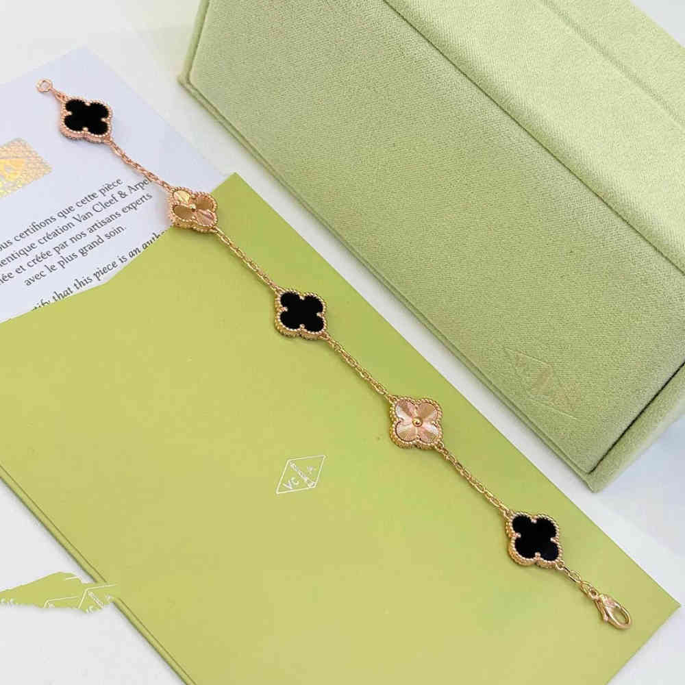 Rose Gold & Black Van Cleef Alhambra Gold & Black Bracelets For Women