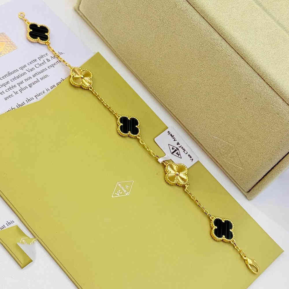 Gold & Green Van Cleef Alhambra Gold & Black Bracelets For Women