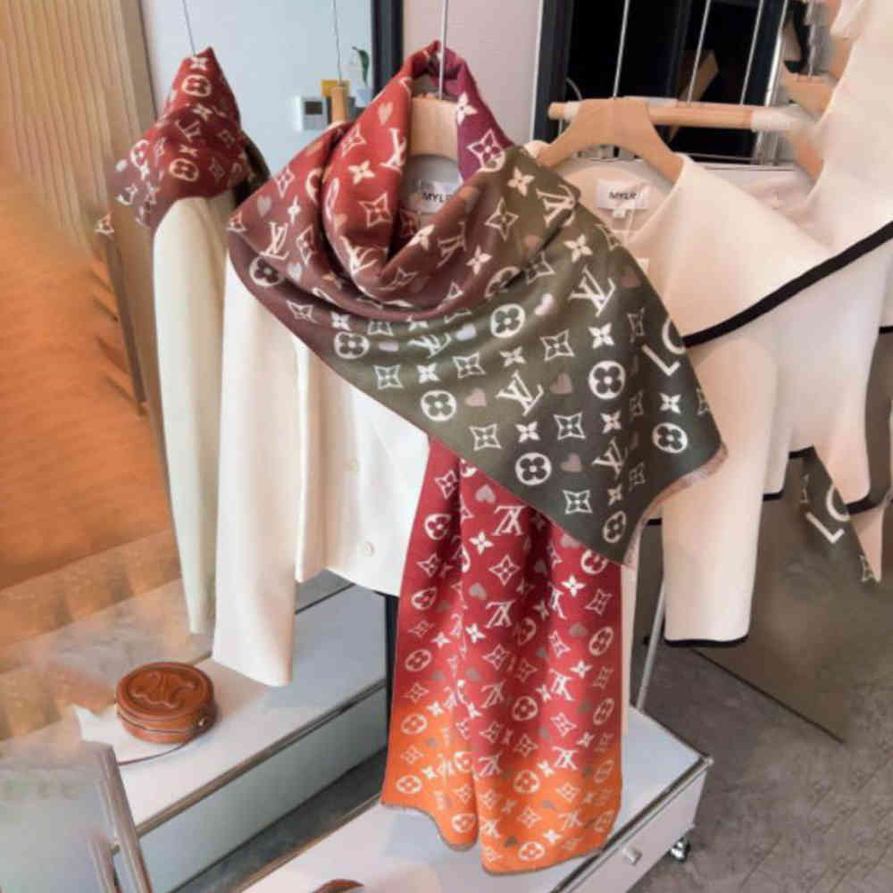 Red Louis Vuitton Designer Pink Ombre Stole