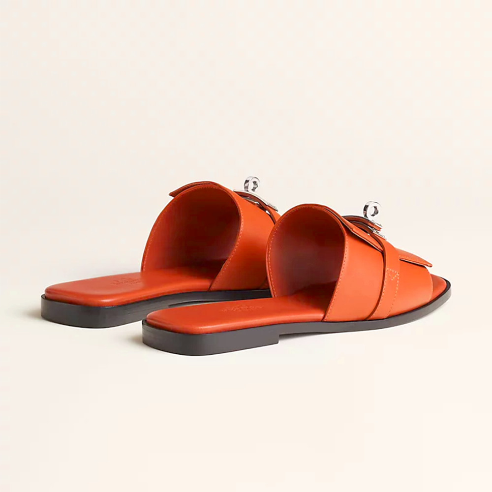 Hermes Paris Birkin Orange Premium Quality Women's Flat Sandals-thumb-1